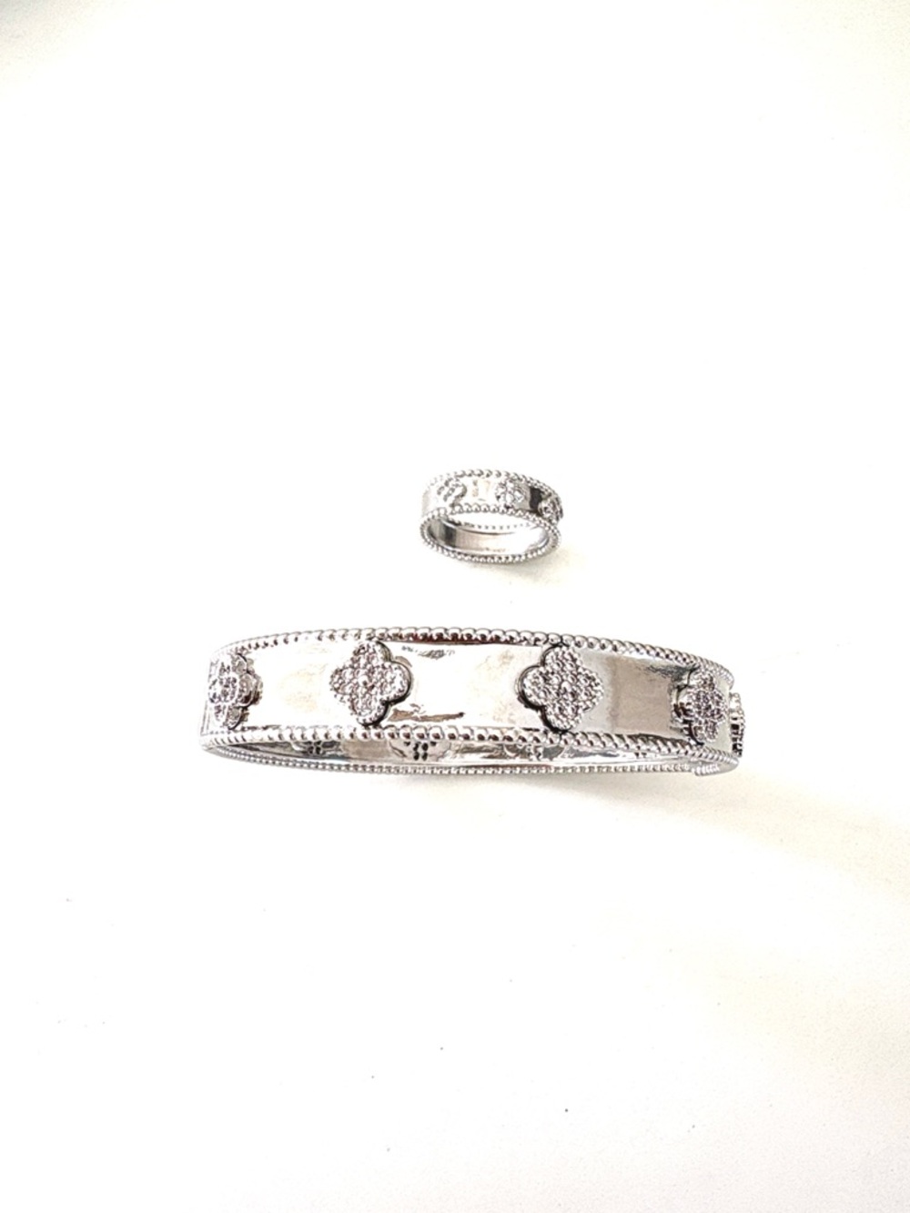 Floral Medallion Silver-Tone Bangle and Ring Set - Women's Bracelet Jewelry